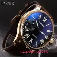 44mm Pranis black dial mineral crystal golden case 6497 hand winding movement Men's Watch