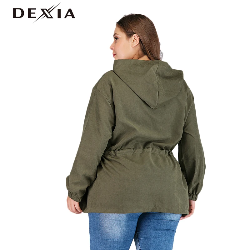 DEXIA плюс Размеры 3XL 4XL зеленого цвета с капюшоном Для женщин пальто Меховая куртка