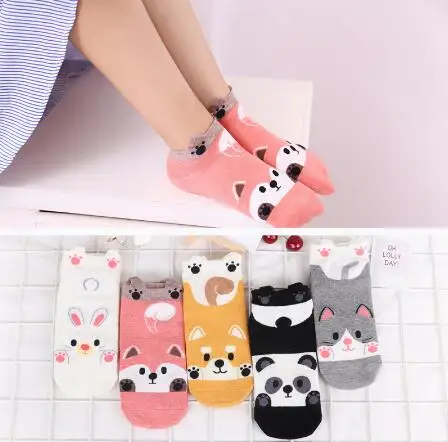 

50pair Cute Cartoon Animal Patterned Short Socks Women Cute Panda Dog Funny Low Sock Female Casual Cotton Ankle Socks Thin