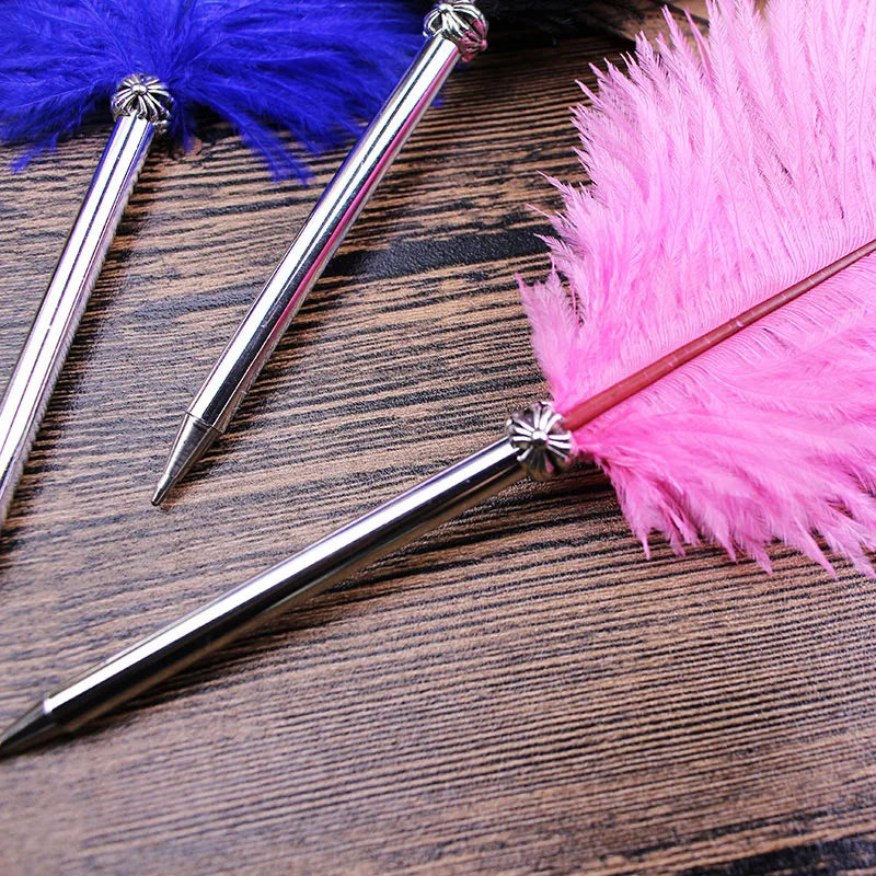 Шариковая ручка с перьями страуса, 11 цветов, для свадебного подарка, фирменная ручка, подарок на день рождения, украшение для дома, офиса, школы