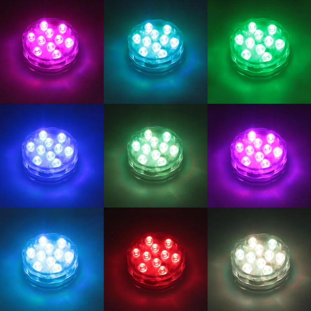 RGB 10 llevó la luz sumergible con pilas impermeable Piscina boda Piscina Pond Base florero Floral iluminaciones RGB 10 llevó la luz sumergible con pilas impermeable Piscina boda Piscina Pond Base florero Floral iluminaciones