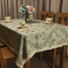 CURCYA Table Linen Light Blue Rectangle Tablecloths Thick Pastoral Flowers Square Table Cover Wedding Home Decoration