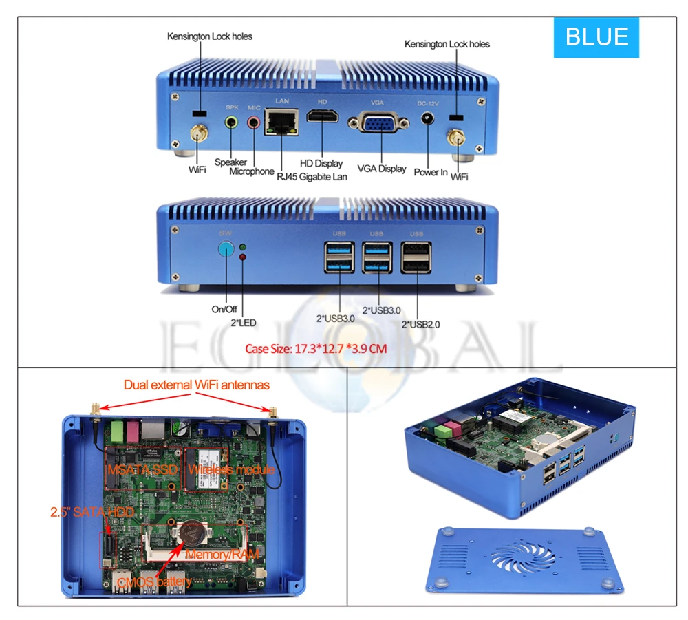 

EGLOBAL Fanless Nuc Desktop Computer Intel Core i5 7200U i3 7100U DDR4 Barebone Mini PC Linux HD Graphics 4K HDMI VGA Wifi