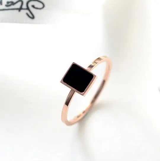 

Rose gold color black square rings for women anel feminino, casual ring bague femme ringen anillos mujer stainless steel joias