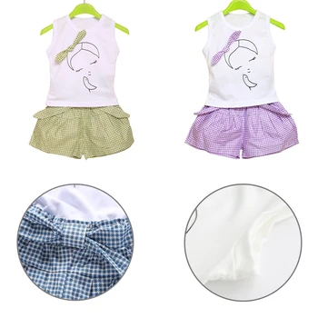 

Casual Lattices 2019 Fashion Summer Children Clothing Girls 2pcs Cloth Set Cute Bow T-shirt And Plaid Skirt Two-piece Suit