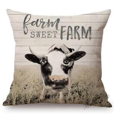 Nordic Farm Animals Sweet Farm Life Rule Principle Letter Art Sofa Throw Pillow Case Retro Cotton Linen Car Pillow Cushion Cover