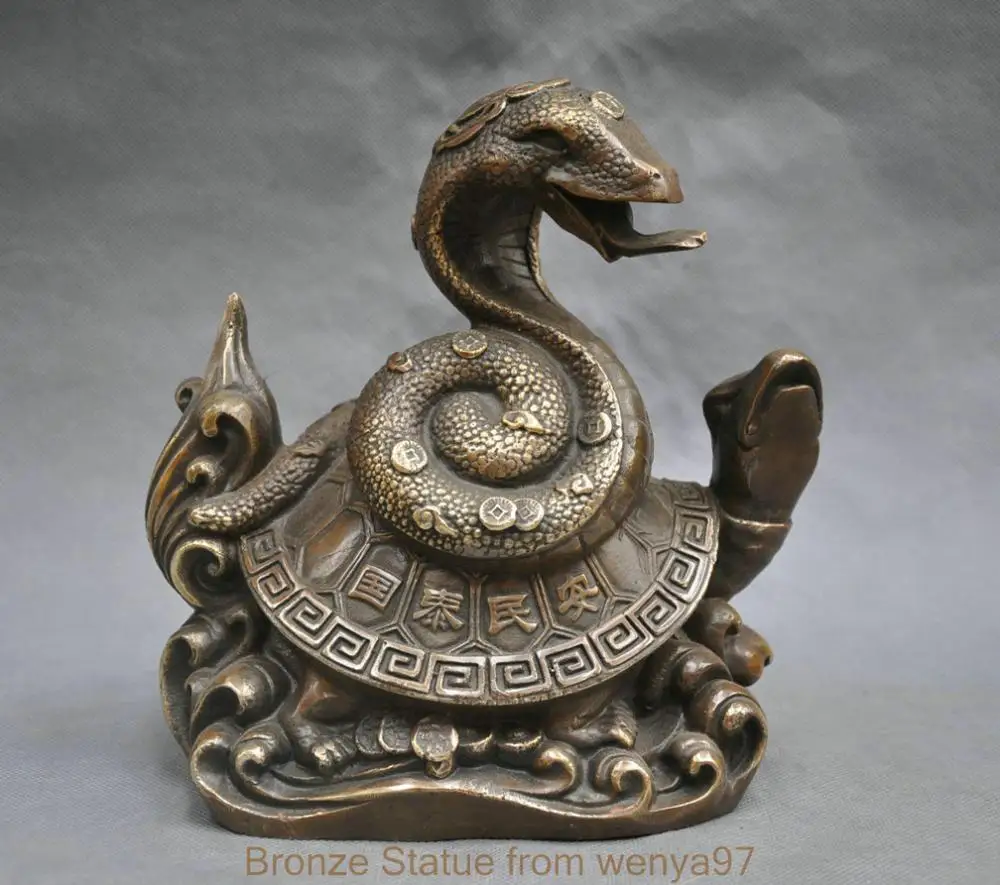 8&quot China Bronze Fengshui Beast Snake Stand Turtle Tortoise Statue | Дом и сад