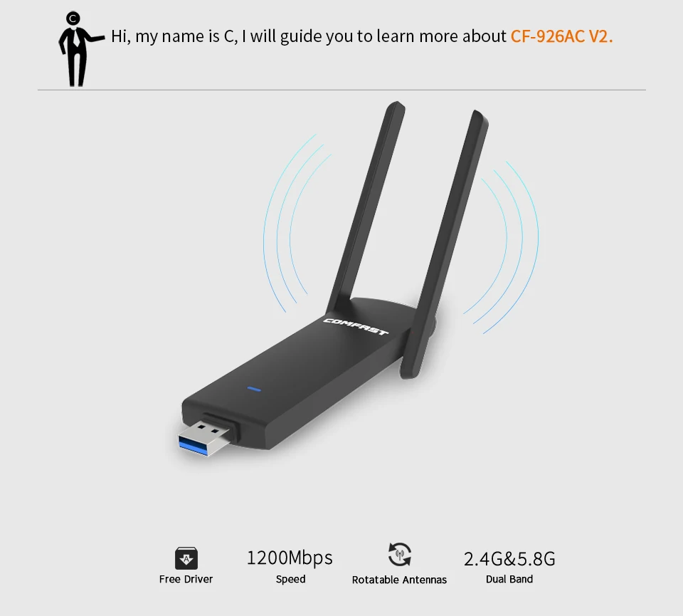 Comfast 2 Băng Tần 2.4G + 5GHz AC 1200M Tín Hiệu Không Dây USB3.0 WiFi Tốc Độ Bộ Tiếp Ngoại Mạng thẻ Bộ Định Tuyến