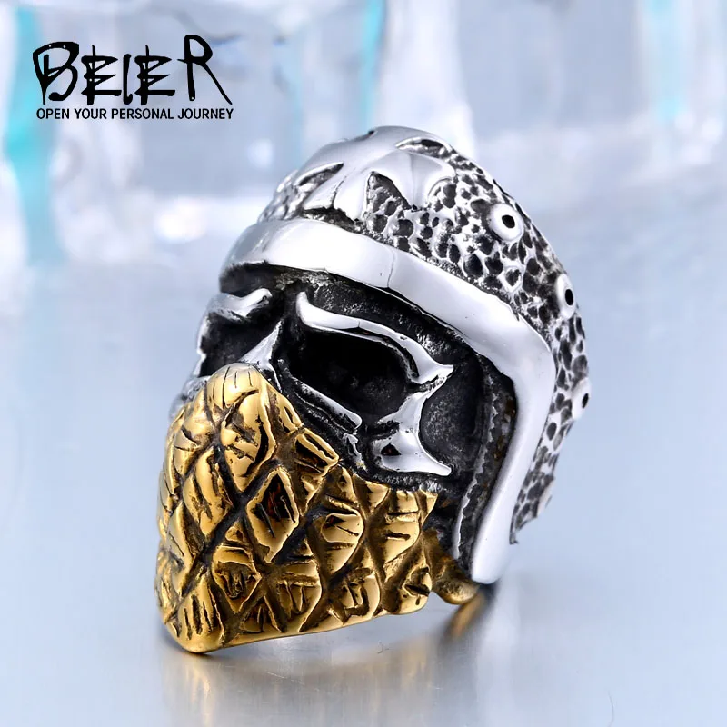 

Beier Cool Part Plated-Gold Cross Skull Ring 316L Stainless Steel Man's Biker Punk Personality Jewelry free shipping BR8-355