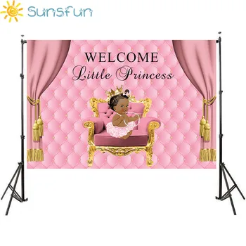 

Sunsfun background for photo studio pink tufted luxurious sofa golden curtain crown princess photography backdrop photocall