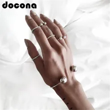 Docona панк шарик серебряного цвета открытый регулируемый браслет кольцо набор для женщин Девушка костяшки Миди кольцо набор ювелирных изделий 3859