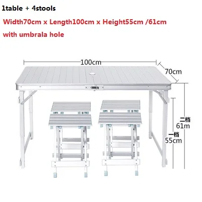Открытый досуг алюминиевая складная Таблица и стулья простой стол для пикника стойло для отдыха на природе Портативный стол - Цвет: 1table4stool70x100cm