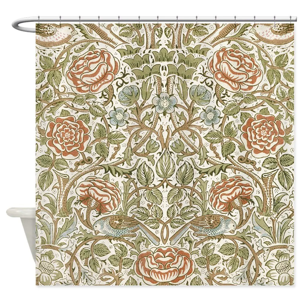 

William Morris Rose Decorative Fabric Shower Curtain With 12 Hooks Bathroom Decor Wholesale Dropshipping