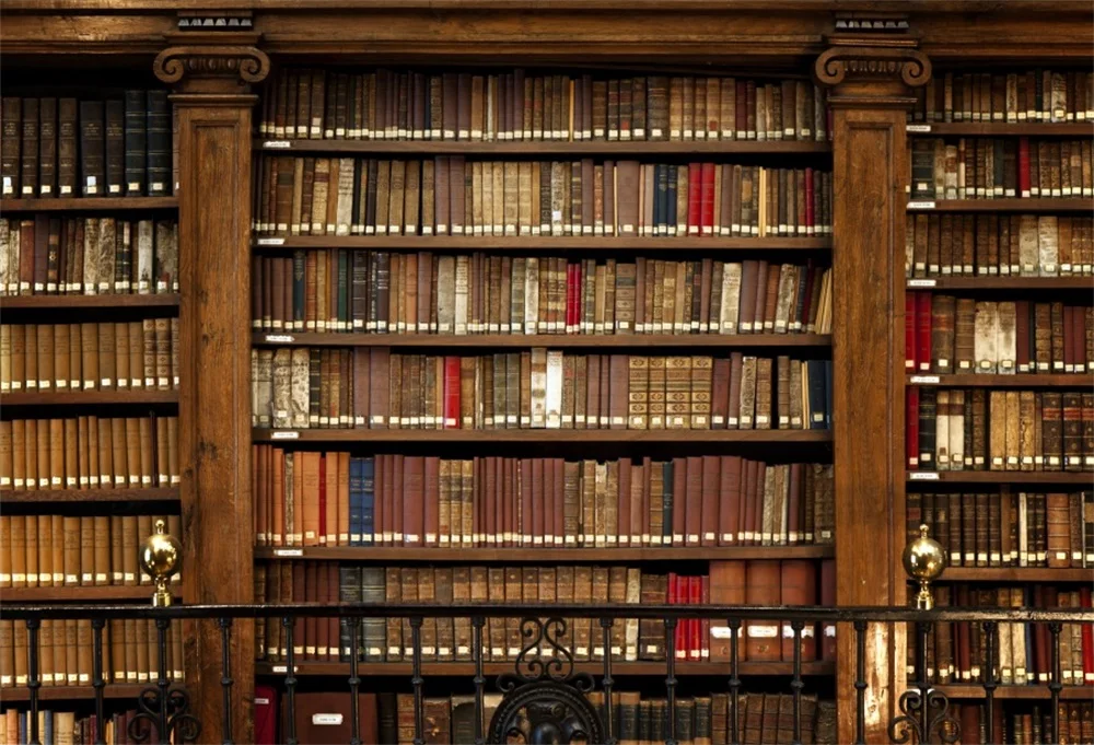 Laeacco Library Corner Bookshelf Books Scene Photography Backgrounds