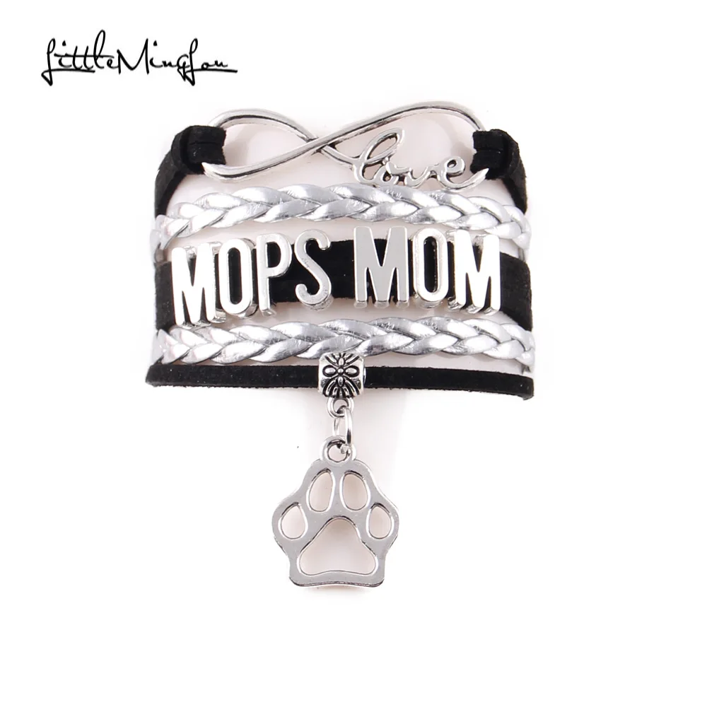 

Little Minglou infinity love MOPS MOM Bracelet pet dog paw charm leather wrap bracelets & bangles for women jewelry family gift