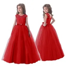 Элегантное свадебное кружевное платье без рукавов для девочек; праздничное платье принцессы с длинными тюлевыми вставками для От 6 до 14 лет