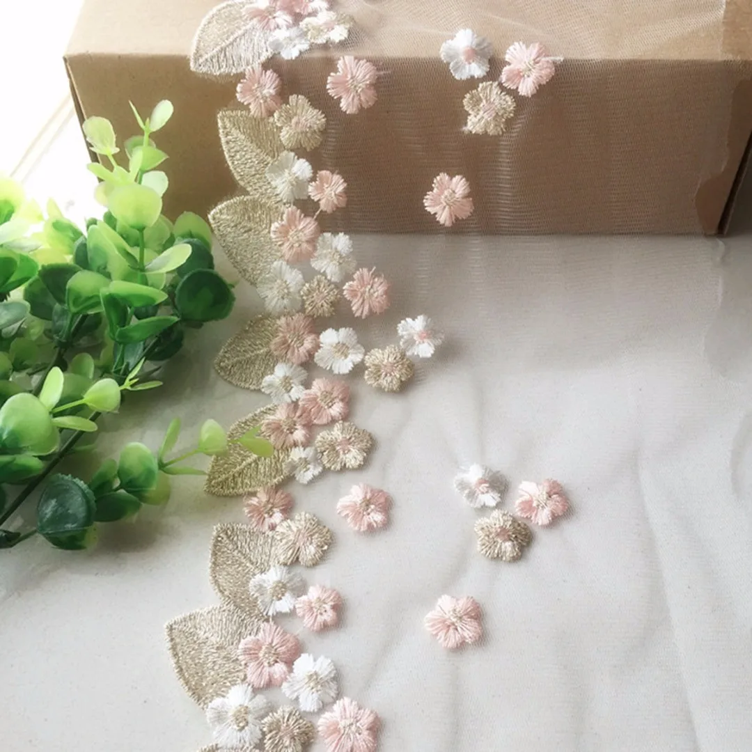 JX-LCLYL New Floral Tulle Lace Trim Ribbon Fabric Flower Embroidery Wedding Trim Sewing