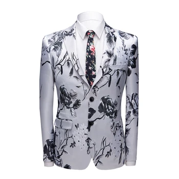 

Men White Jacquard Suit Fashion Business Banquet Wedding Men Dress Coats Asian Size 4XL Slim Design Men Casual Suit High Quality