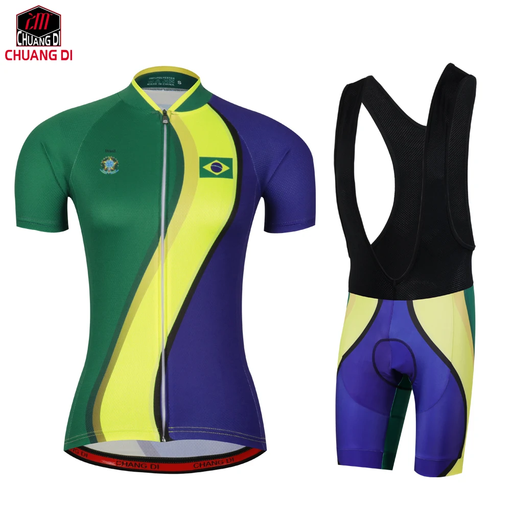 

Brazil National Flag Woman Cycling Jersey Quick-Dry Short Sleeve Cycling Clothing Cycle Bike Clothes Sportswear Women MTB Jersey