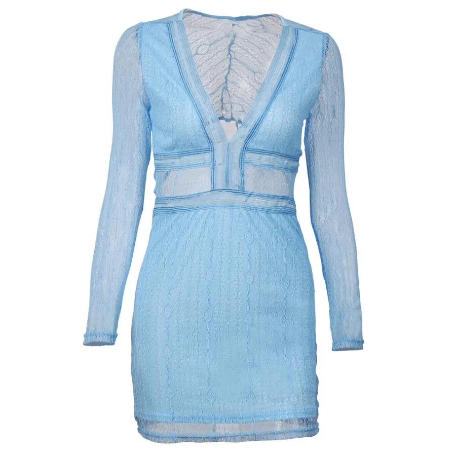 Gladiolus Lace Spring Autumn Dress Women 2019 Long Sleeve Deep V-Neck Hollow Out Mini Women Party Dress Ladies Sexy Club Dresses (23)