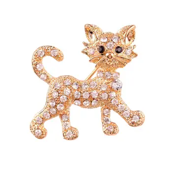

1pcs Vintage Animal Brooches Cute Cat Shape Brooch Jewelry Gold-color Rhinestone Brooches For Women Valentine's Day Present