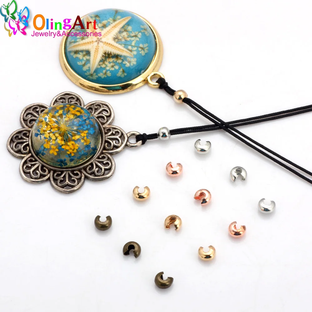 OlingArt 5MM 60pcs Plating Rhodium/Gold/Bronze/Rose gold high quality Copper Alloy Crimp Beads Round Covers DIY Jewelry Making