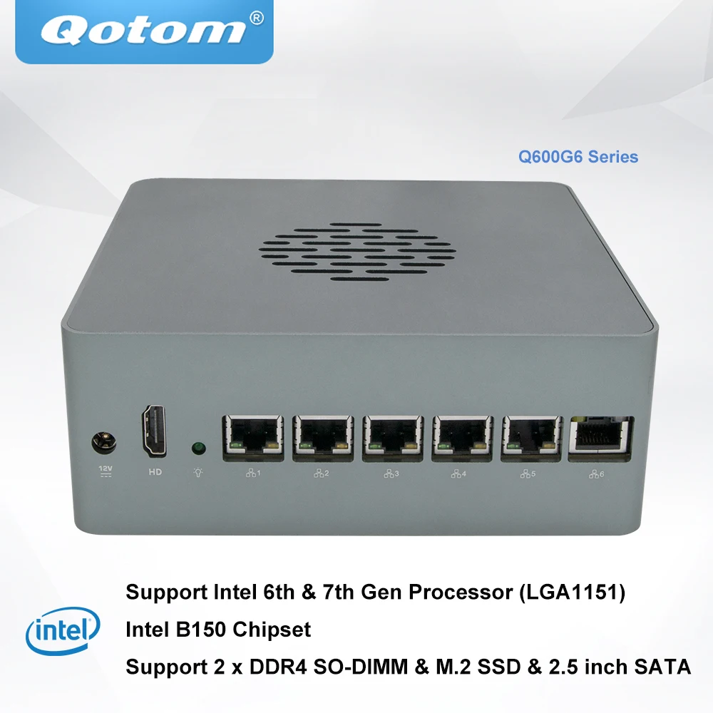 Qotom DIY мощный брандмауэр роутер Q600G6 Barebone Системы Поддержка 6th 7th Gen процессор DDR4 Оперативная память M.2 SSD Pfsense