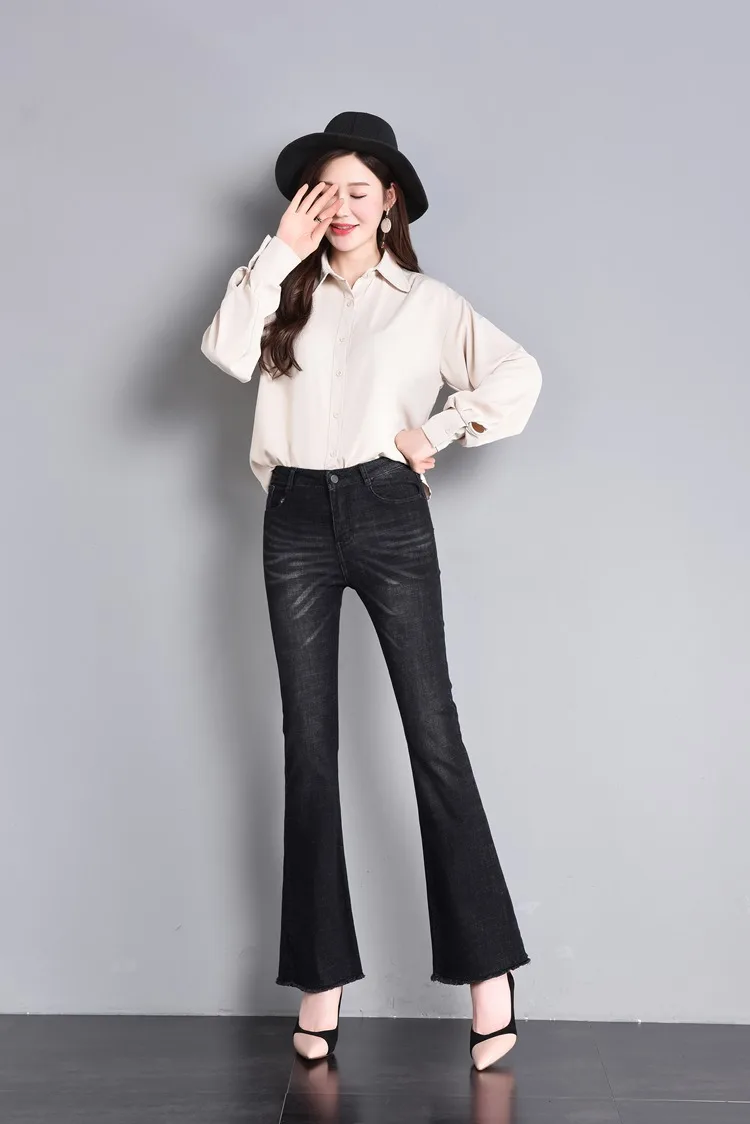 DONGDONGTA 2019 женщина джинсы новые модные летние расклешенные джинсы женские, с завышенной талией, джинсовые, длиной до колена джинсы HMF-55-2010