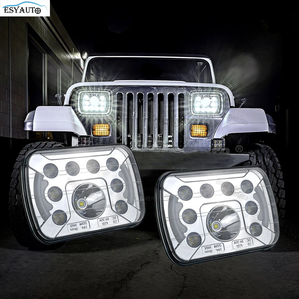 

7 inch Chrome Headlight LED Rectangular 7"x6" Replacement DRL H6054 H5054 Fit Any Car or Truck that has 7x6 inch inch Headlamps