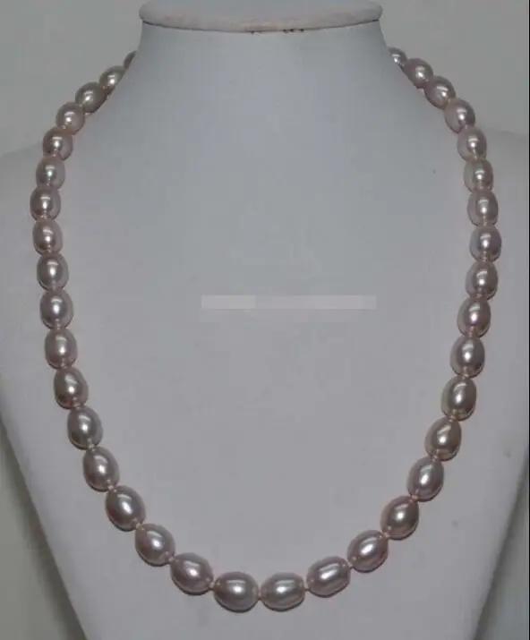

Free shipping hot sale Women Bridal Wedding Jewelry >>GORGEOUS Natural Rare Lavender 8*10mm rice Cultured Pearl Necklace