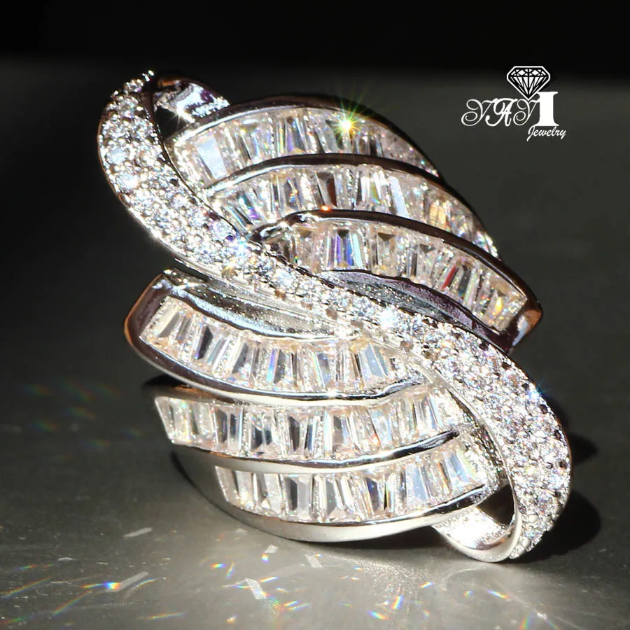 Silver Ring 6.8 CT Princess Cut White Zircon Engagement Wedding Rings For Woman