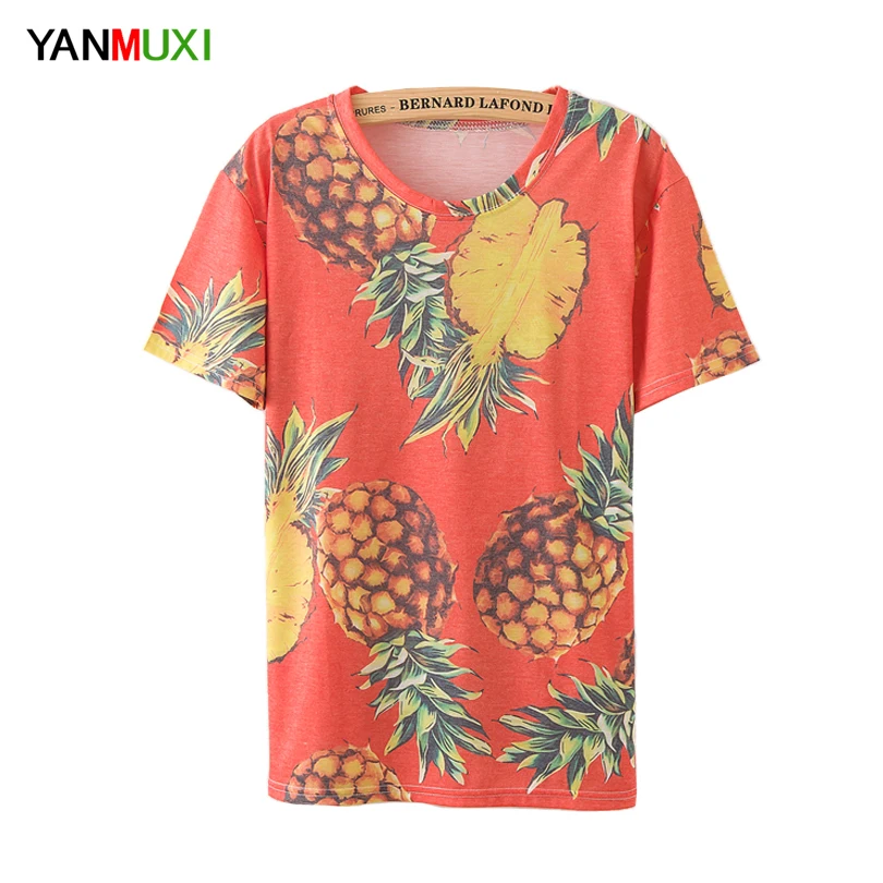 

Hot Style Pineapple Print Tees Short Sleeve T-shirt Women t shirt Summer t-shirt Women Tops Causal red t-shirts