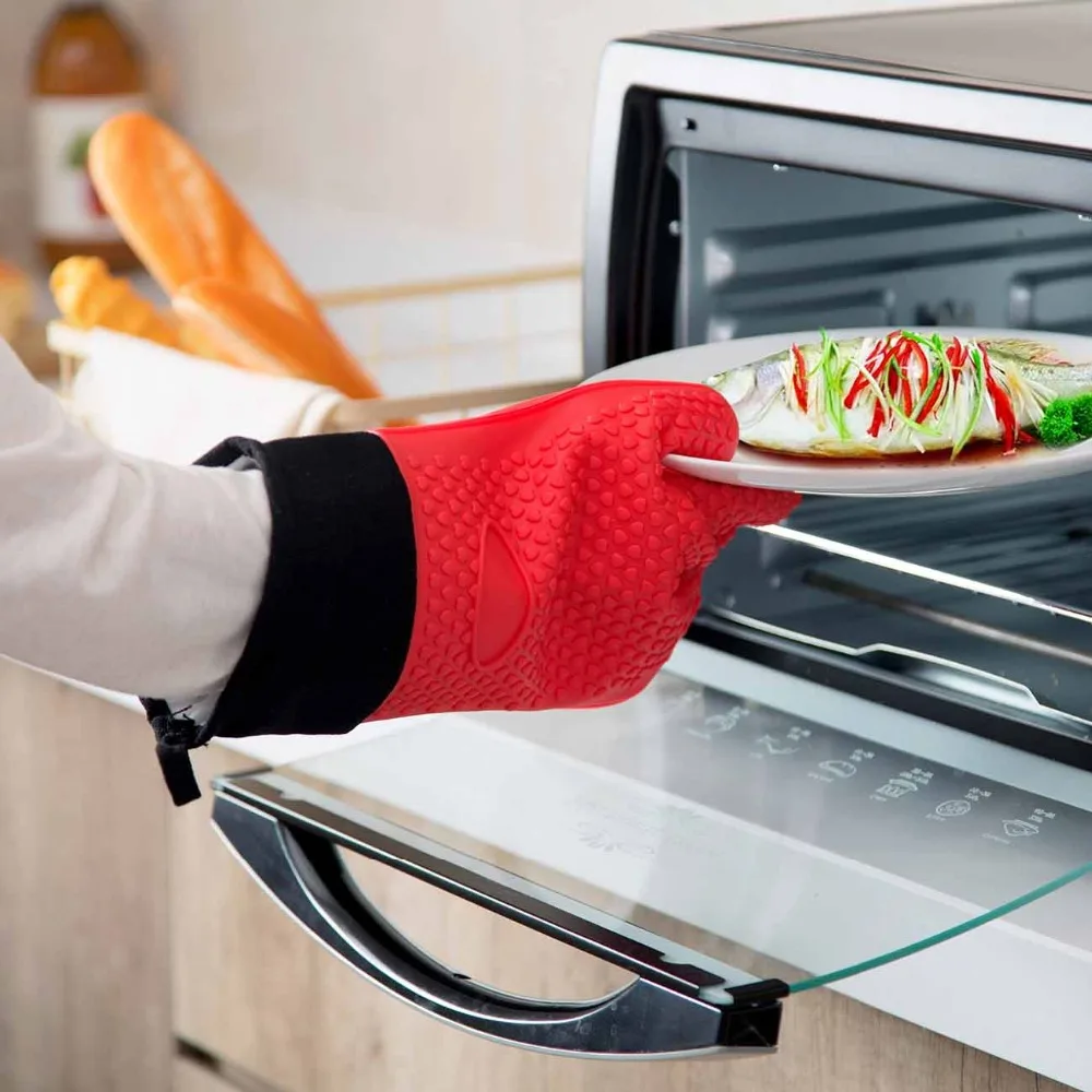 

OTHERHOUSE 1Pc Silicone Oven Mitt Pot Holder Kitchen Microwave Oven Gloves Heatproof Mitts BBQ Gloves Potholder Double Layer