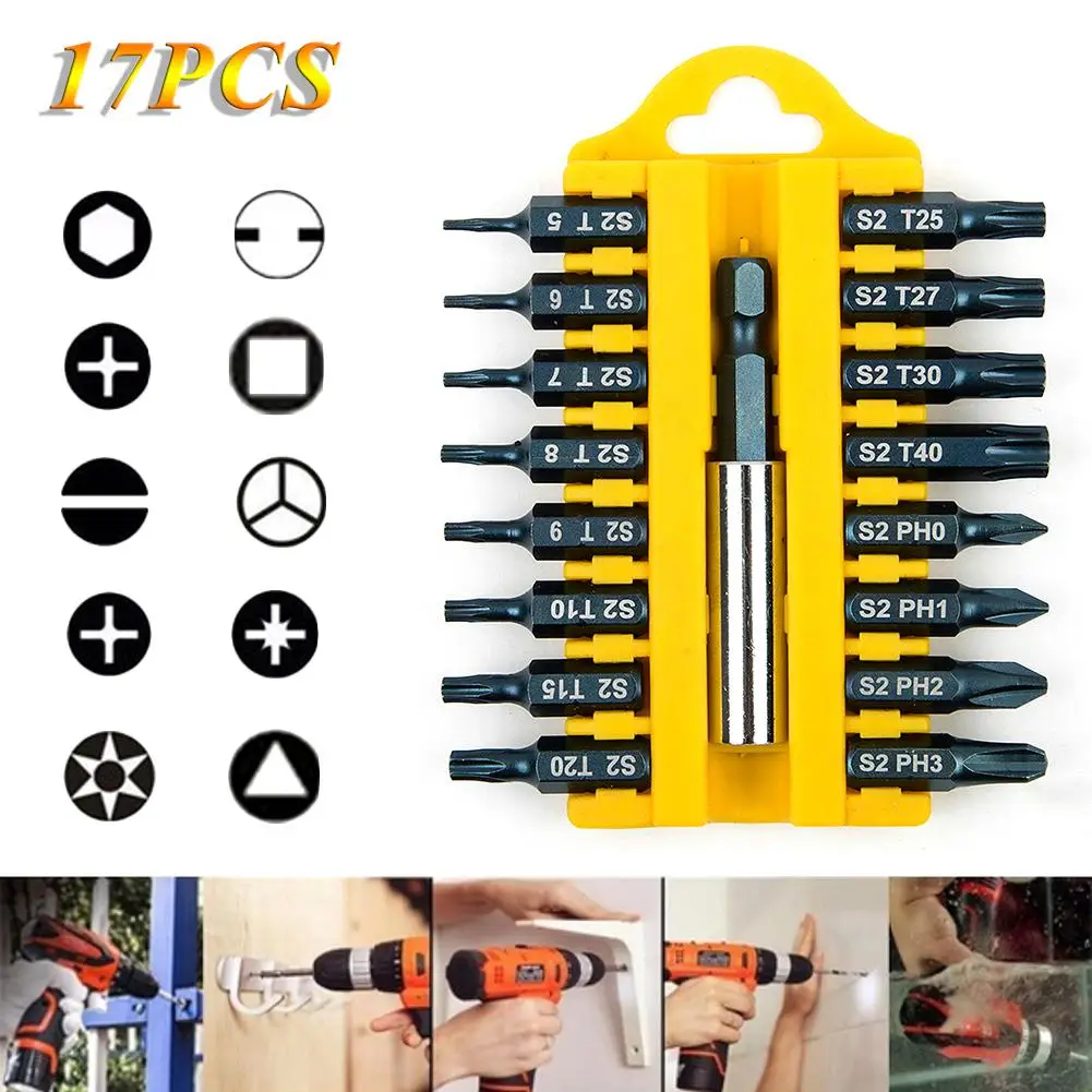 Горячая 17 шт. магнитный держатель электрическая отвертка Набор бит для электроинструментов