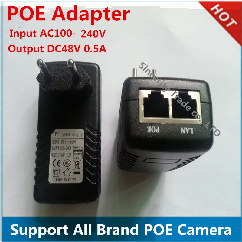 DC48 V 0.5A 100 Мбит/с базовый-T PoE Инжектор адаптер питания совместимый с IEEE802.3af вход AC100-240V Поддержка POE камеры