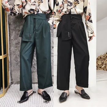 

HOT Men's Straight Wide Leg Trousers Ankle-Length Pants Loose Retro Vintage Casual Japan Style Pant High Waist Black Gray Green