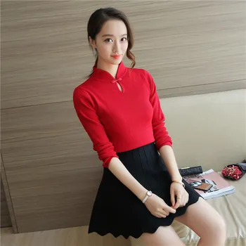 

2019 Chinese winter sweater style cheongsam collar sweater slim semi turtleneck sweater backing spring dress sleeve head