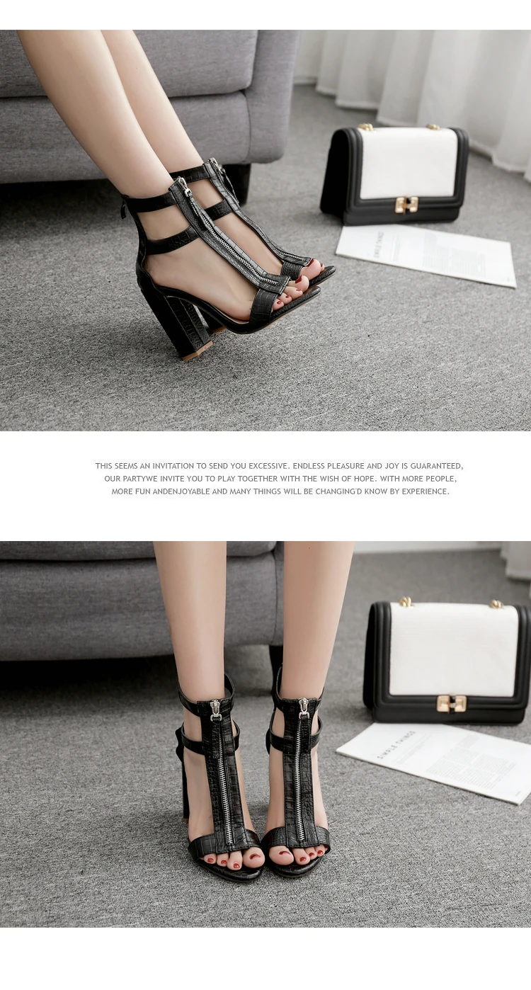 Aneikeh; женские босоножки; пикантная обувь черного цвета на высоком каблуке; модные туфли-лодочки на квадратном каблуке с открытым носком; Летняя обувь на молнии в римском стиле; zapatos mujer