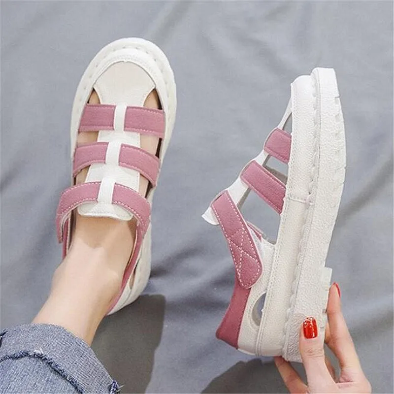 

2019 New summer fashion ladies gladiator sandals PU face hollow flat sandals ladies casual soft bottom beach sandals M 214