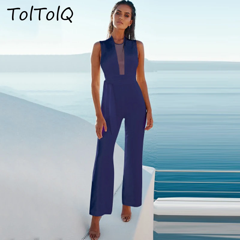 TolTolQ Elegant Sleeveless Women Jumpsuit Summer Mesh Neck Fitted Sexy Romper 2022 Sexy Fashion Bodysuits Playsuist 2022 Club