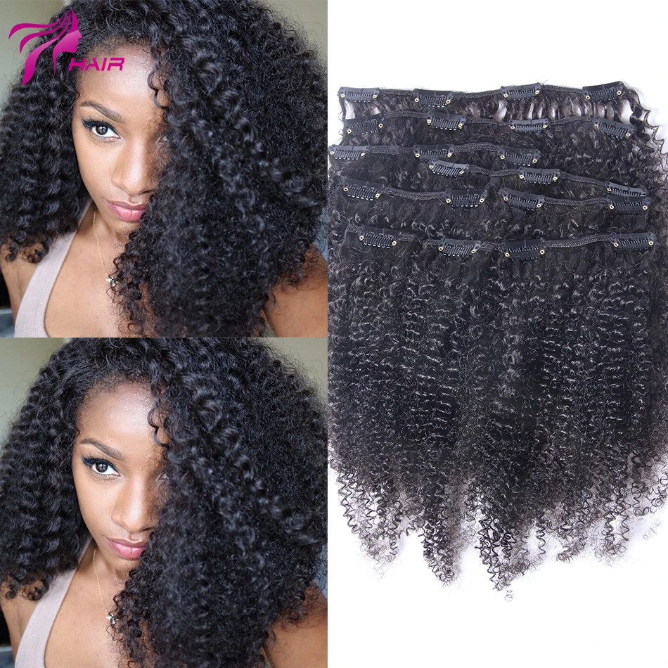 Virgin Brazilian Clip In Extension Afro Kinky Curly Clip In Brazilian Hair Extension Natural Black Clip In Human Hair Extensions