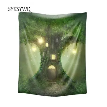 

garden wall hang polyester wall tapestry forest nature wall fabric green tree tapestry