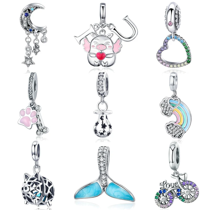 

MYBEBOA Unique Design 925 Sterling Animal Dog Footprint & Dog Bone Pendant Charm fit Original Pandora Bracelet Beads Jewelry