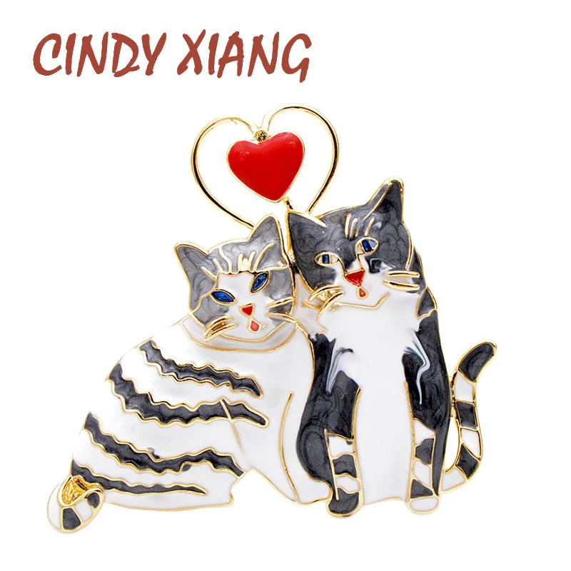 Женская брошь CINDY XIANG в виде двух котов с эмалью, 2 цвета на выбор, милое украшение в виде животных высокого качества