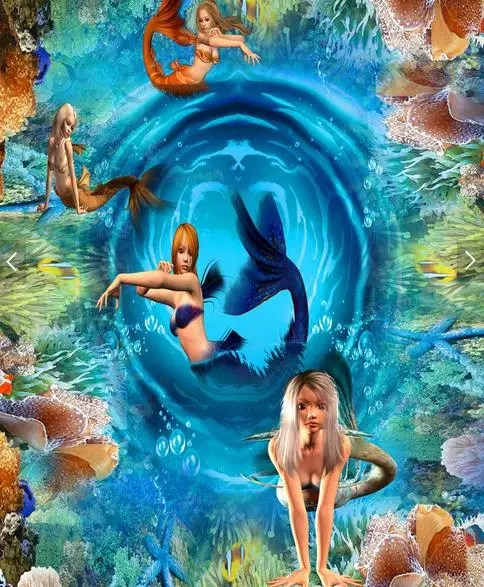 

ocean 3d flooring wallpaper Mermaid 3d floor tiles wallpaper for living room bathroom waterproof floor painting