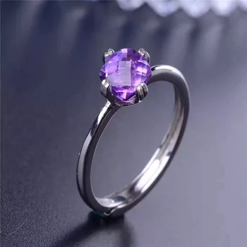 

925 sterling silver jewelry fashion miniature inlaid Amethyst Ring