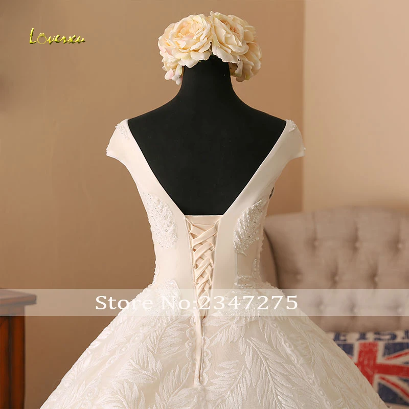 Loverxu Vestido De Noiva, кружевное бальное платье с v-образным вырезом, свадебные платья,, рукав-крылышко, вышивка бисером, винтажное свадебное платье размера плюс