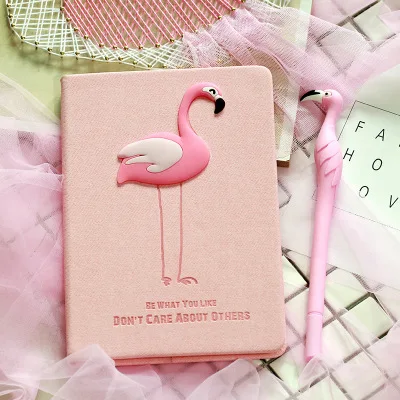 INS Cute Diary Set Wind Pink Unicorn Flamingo Creative Notebook Sub Notepad Pen Set Korea Stationery Kawaii Diary School Girl - Цвет: siqi flamingo A