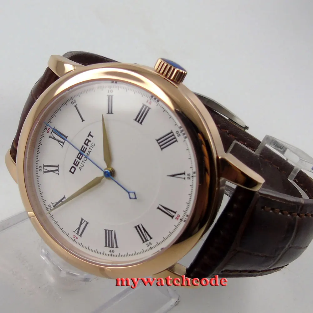

40mm Debert white dial rose glod case miyota 821A Automatic mens Watch 29