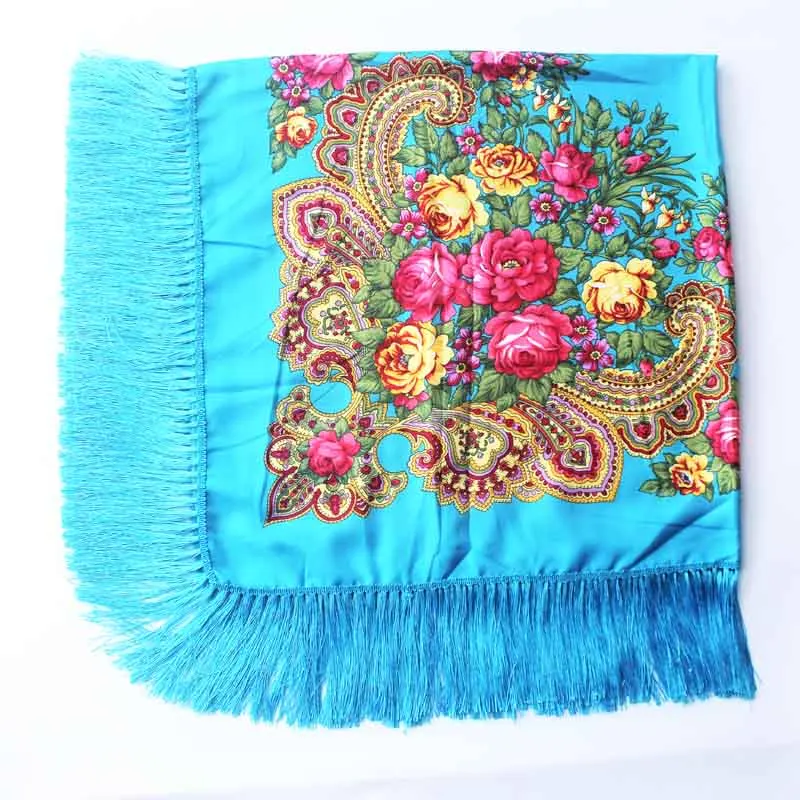 Luxury Brand Winter Russian Fringe Big Scarves Floral Printed Scarf Shawl Gift Cotton Lady Warm Square Wrap Sunshade Scarves - Цвет: 1